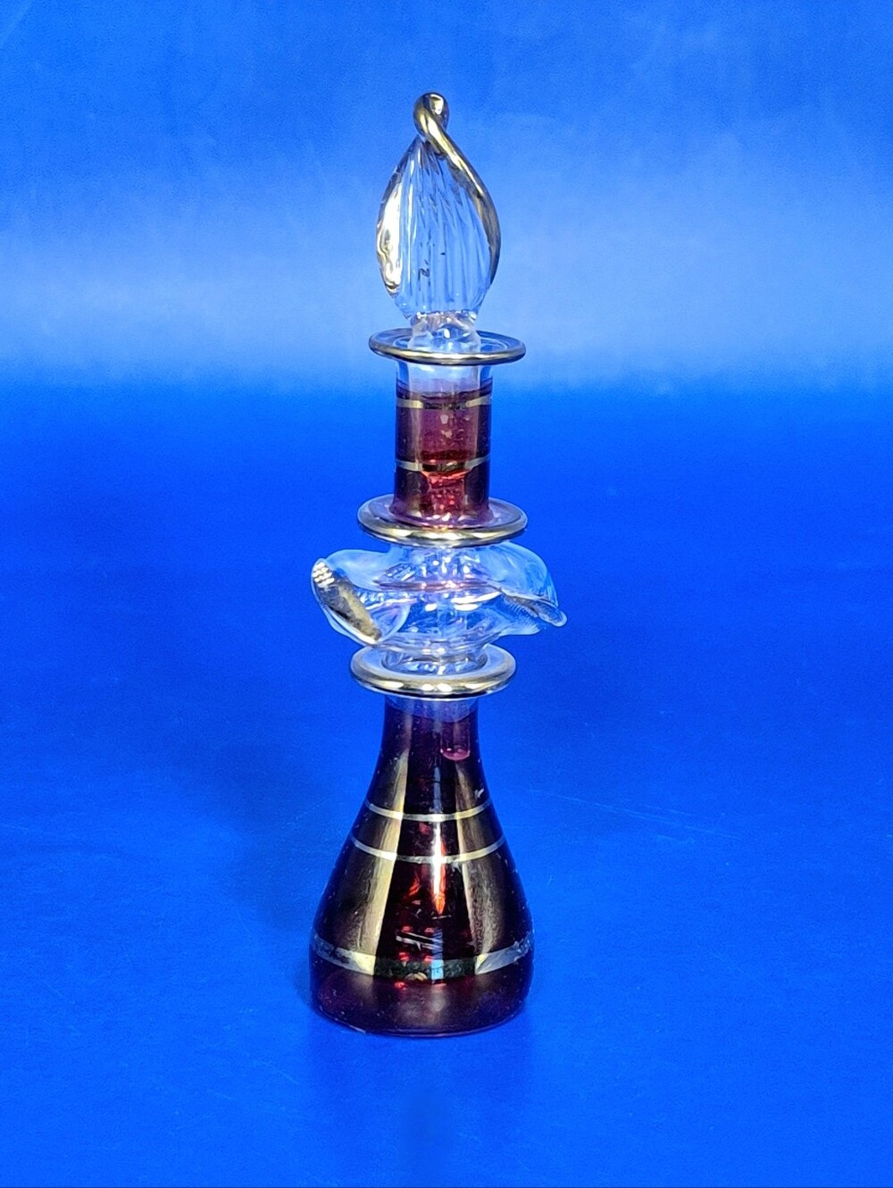Vintage Egyptian Hand-Blown Purple Glass Perfume Bottle 4"